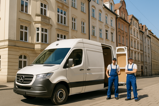 Umzugshelfer in München vor weißem Sprinter